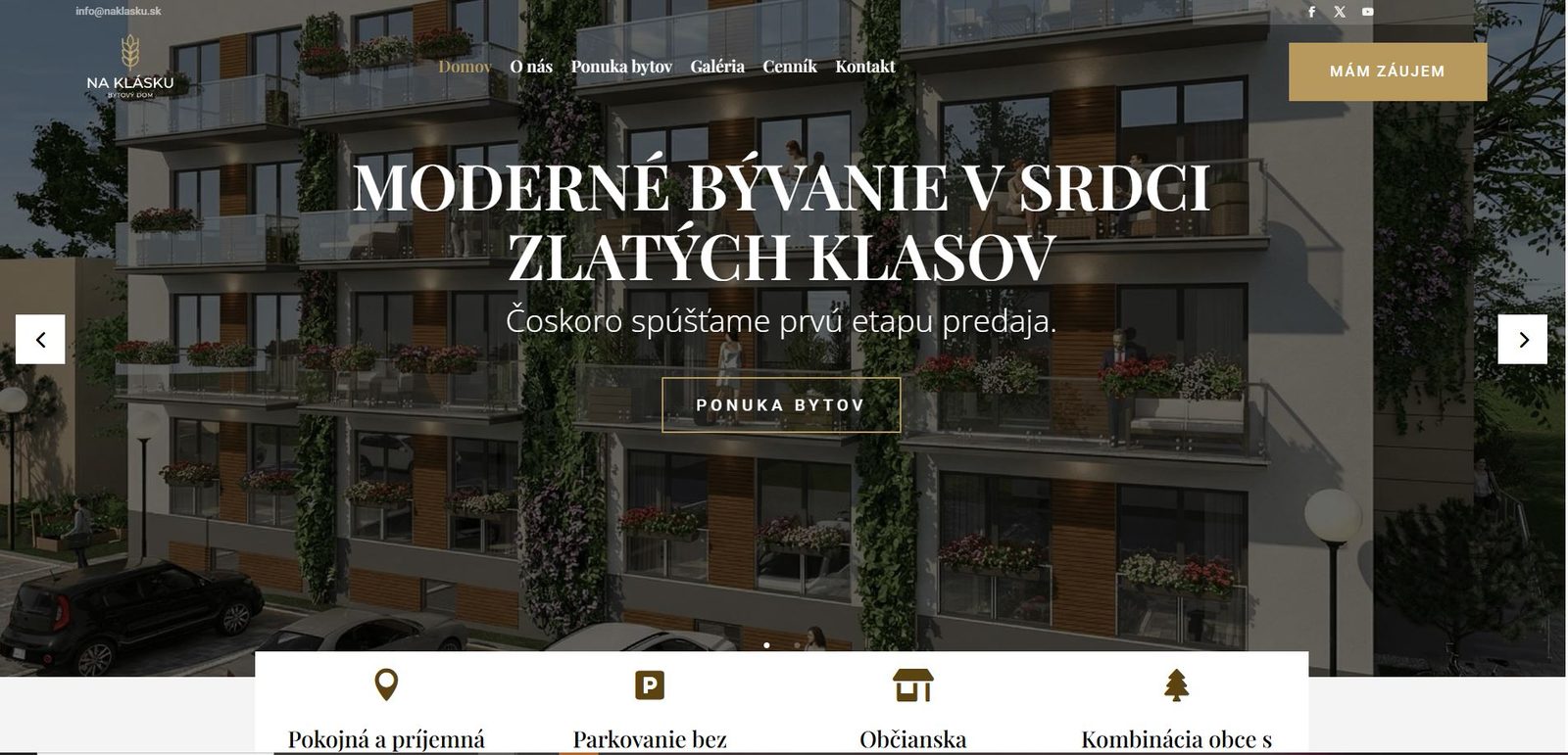 Projekt Na Klásku – web moderného bývania v Zlatých Klasoch
